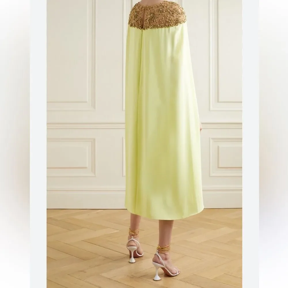 Marchesa Notte Yellow cape dress midi Gold Embellishments tulle evening $1700 4